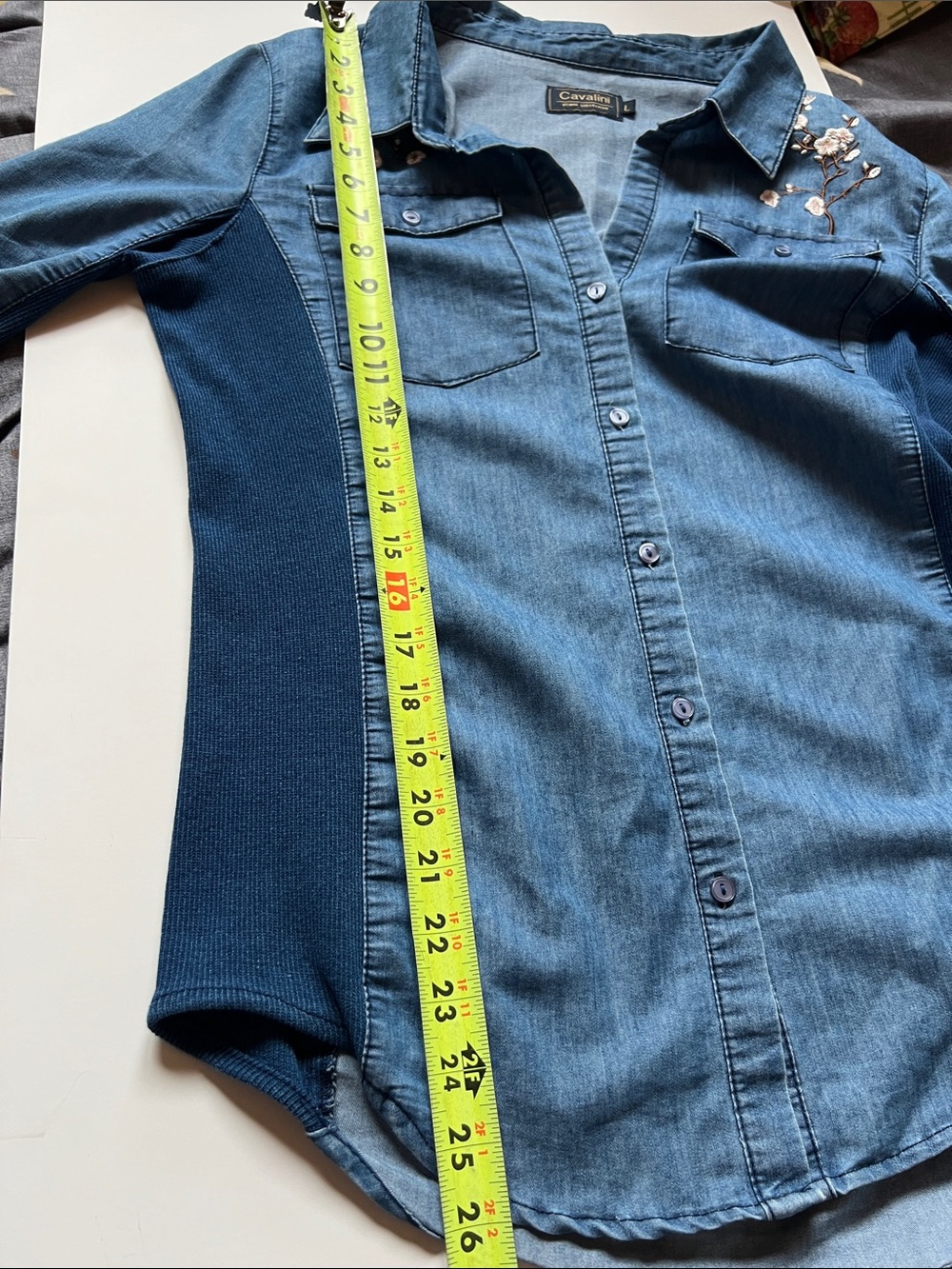 Cavalini Embroidered Denim Button-Down Shirt - Blue - Picture 8 of 8